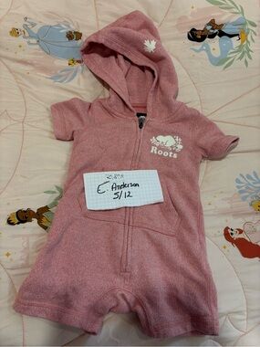 Roots Heather Pink Hooded Baby Romper 6-12